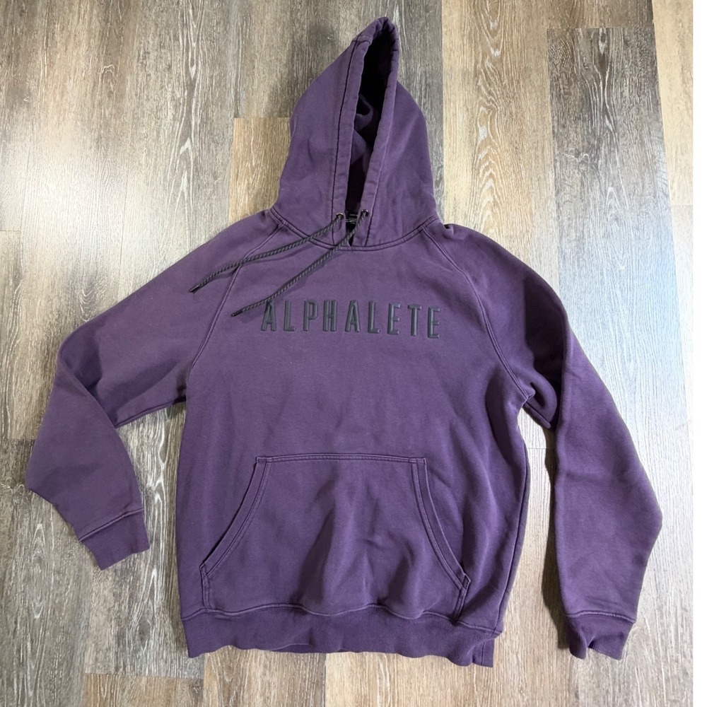 Alphalete Hoodie Mens Medium Purple Raised Logo Raglan Pullover Sweatshirt